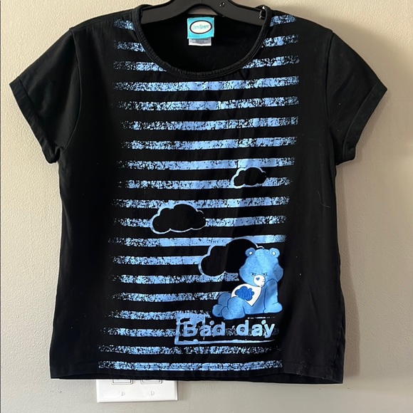 2007 Care Bears Black Tee with Blue Stripes and Bear Design - Picture 1 of 4